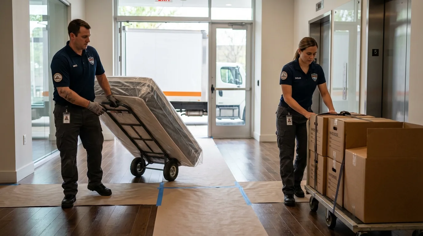 Professional apartment movers loading elevator in Saint Bonifacius, MN
